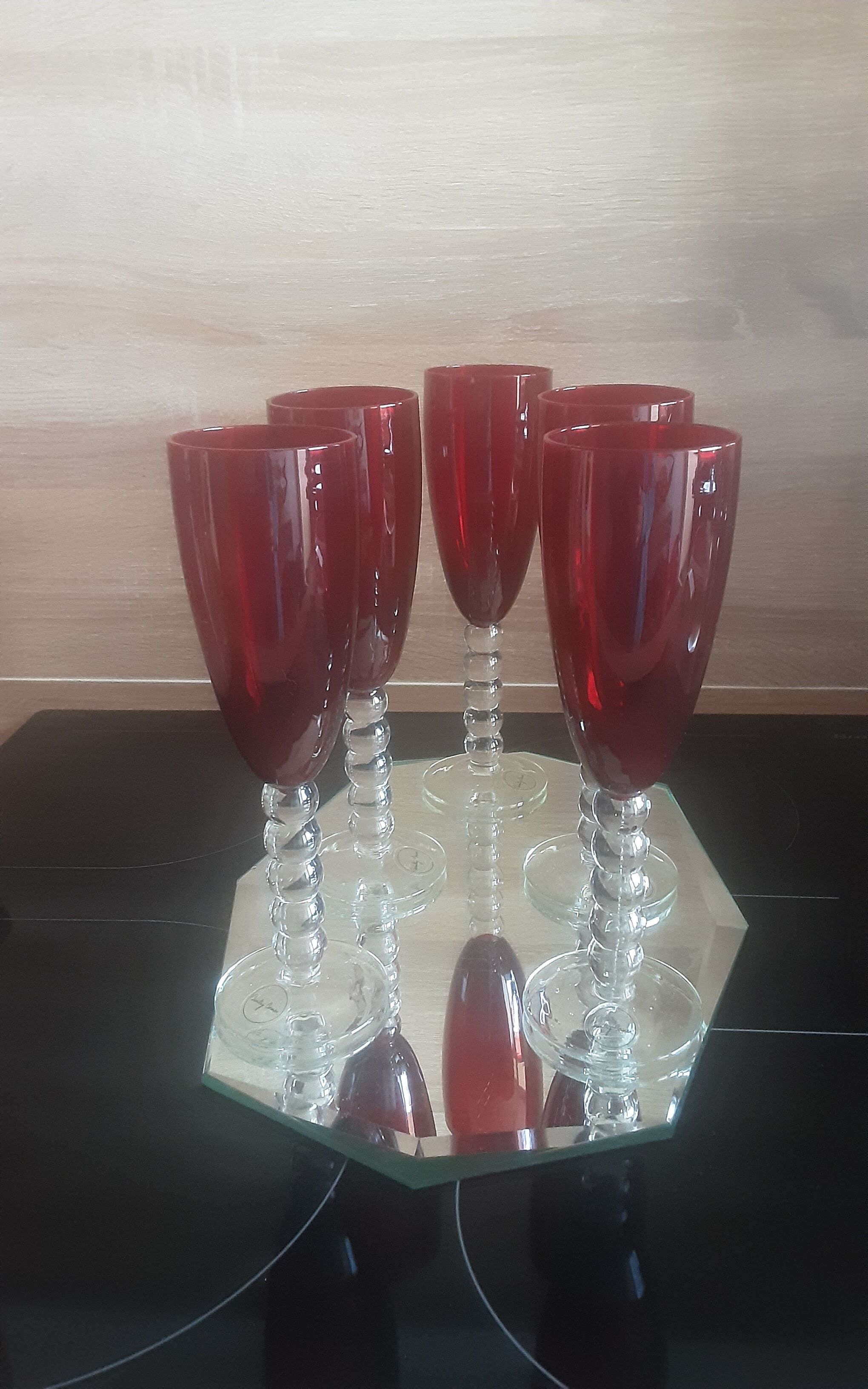 Lot 5 vintage ruby red glass flutes