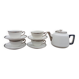 Teapot and its 4 porcelain cups Aluminite R.Frugier