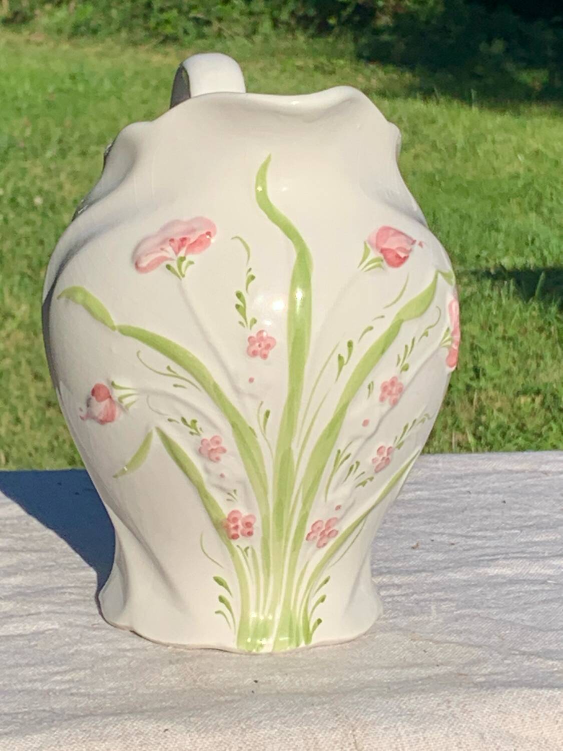 Vintage pink flower slip pitcher