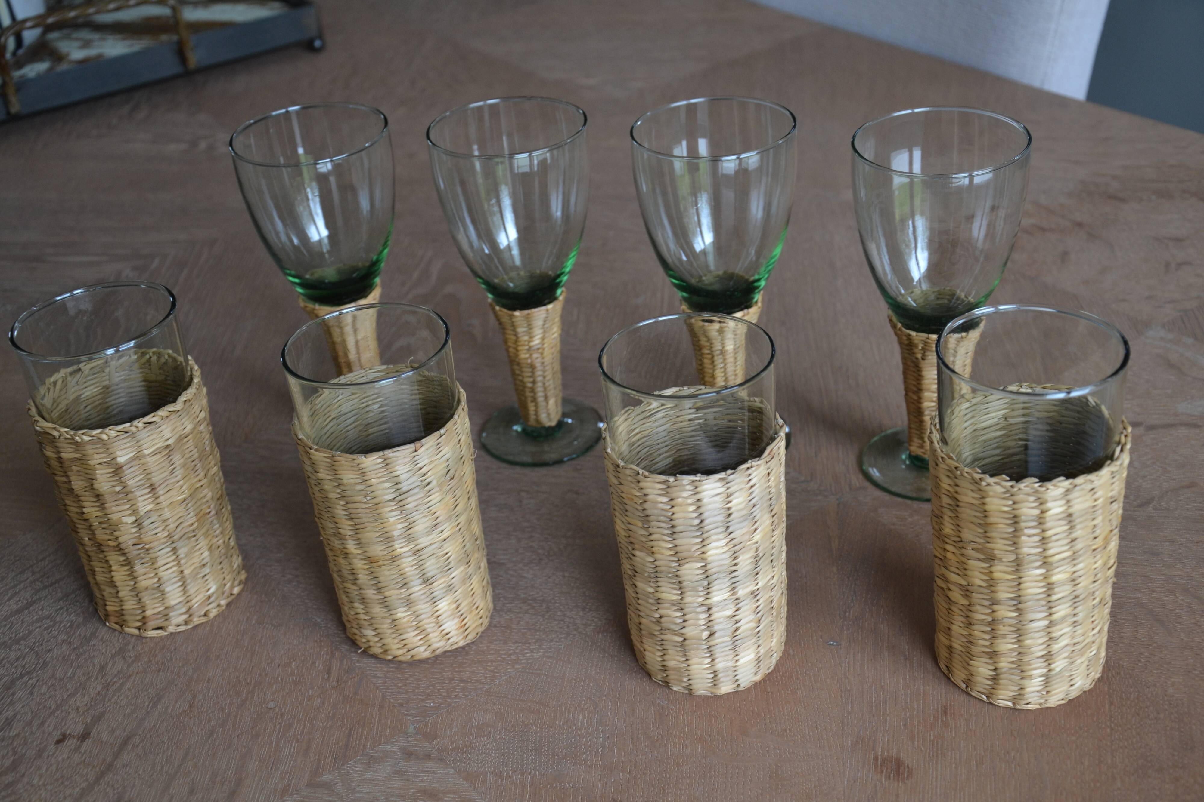 4 glasses for orangeade/rattan cases