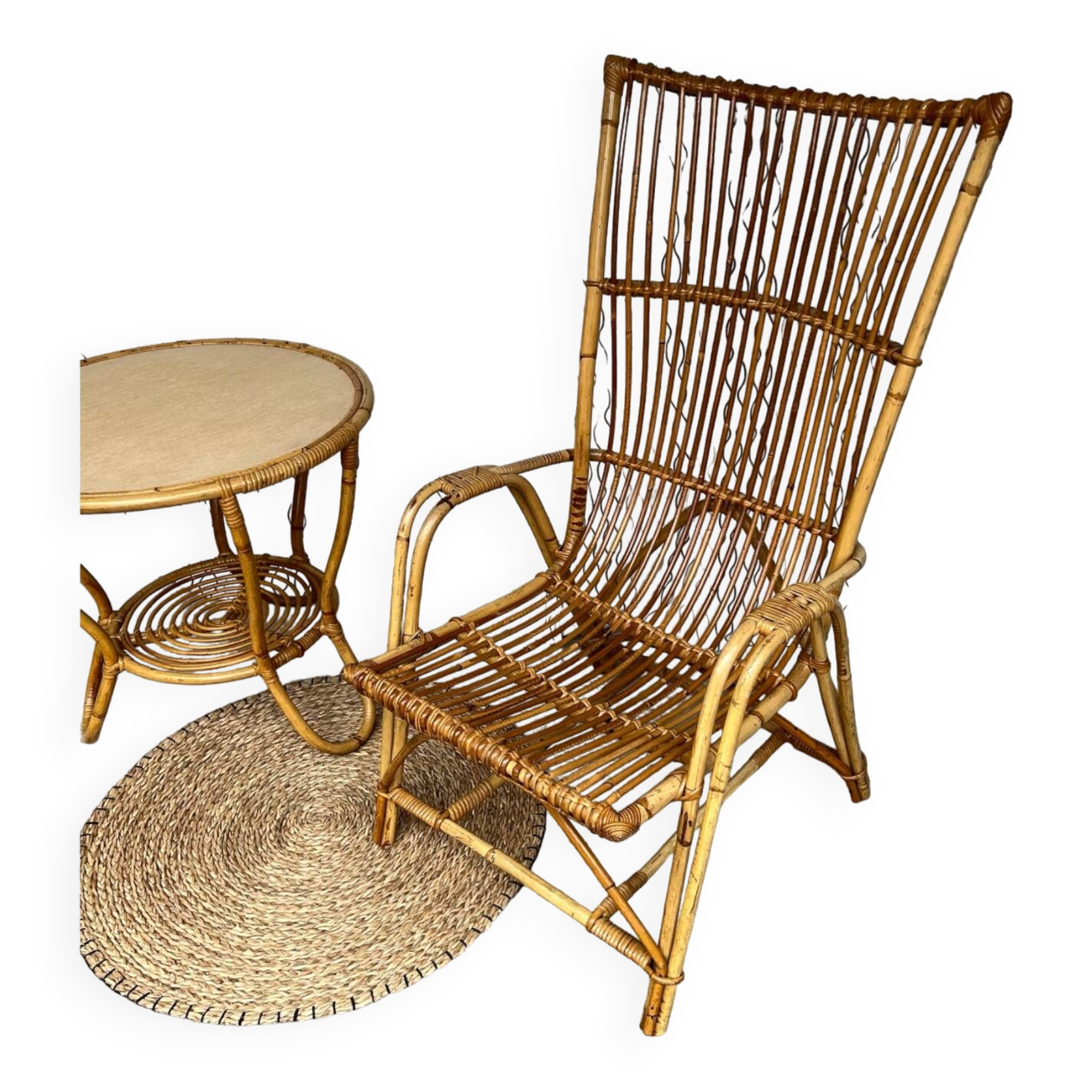 Large vintage rattan armchair