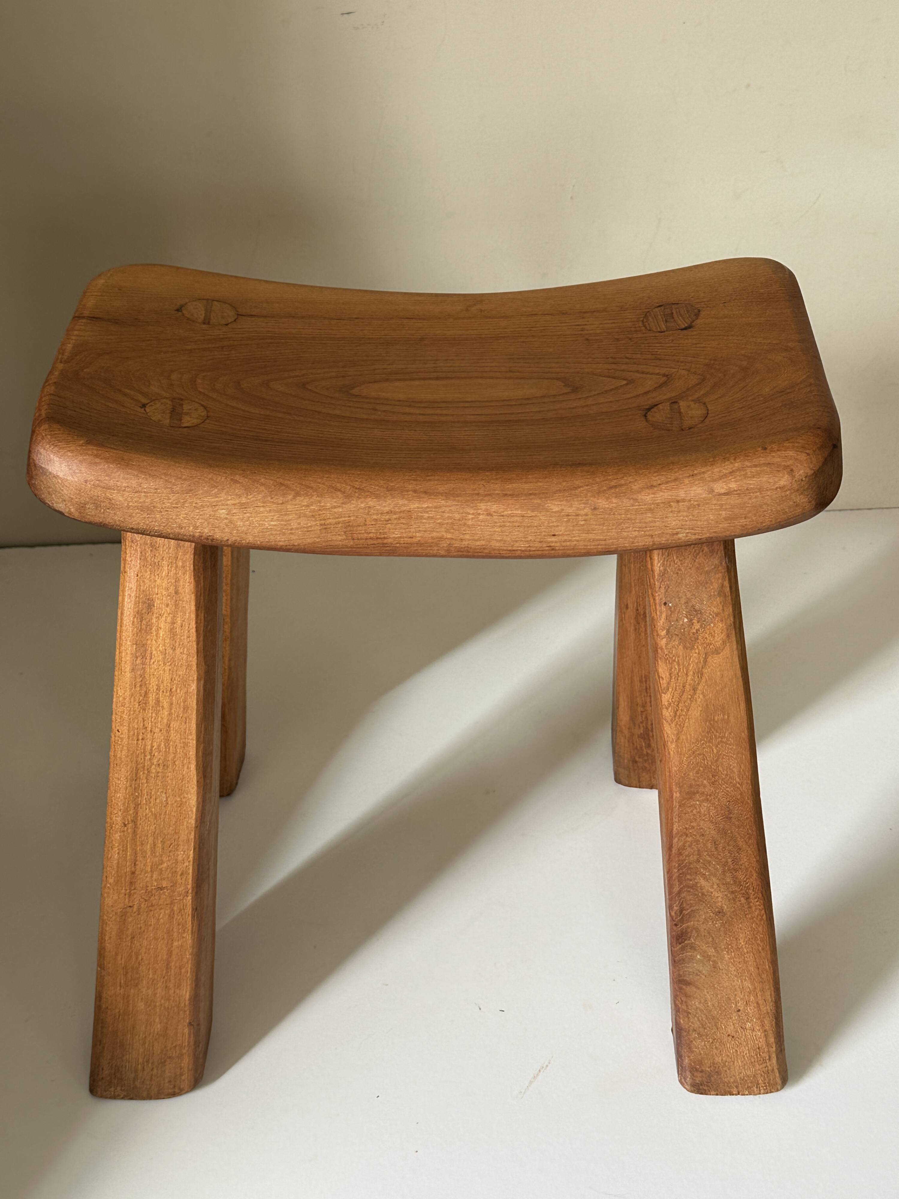 Vintage solid elm stool from the 70s