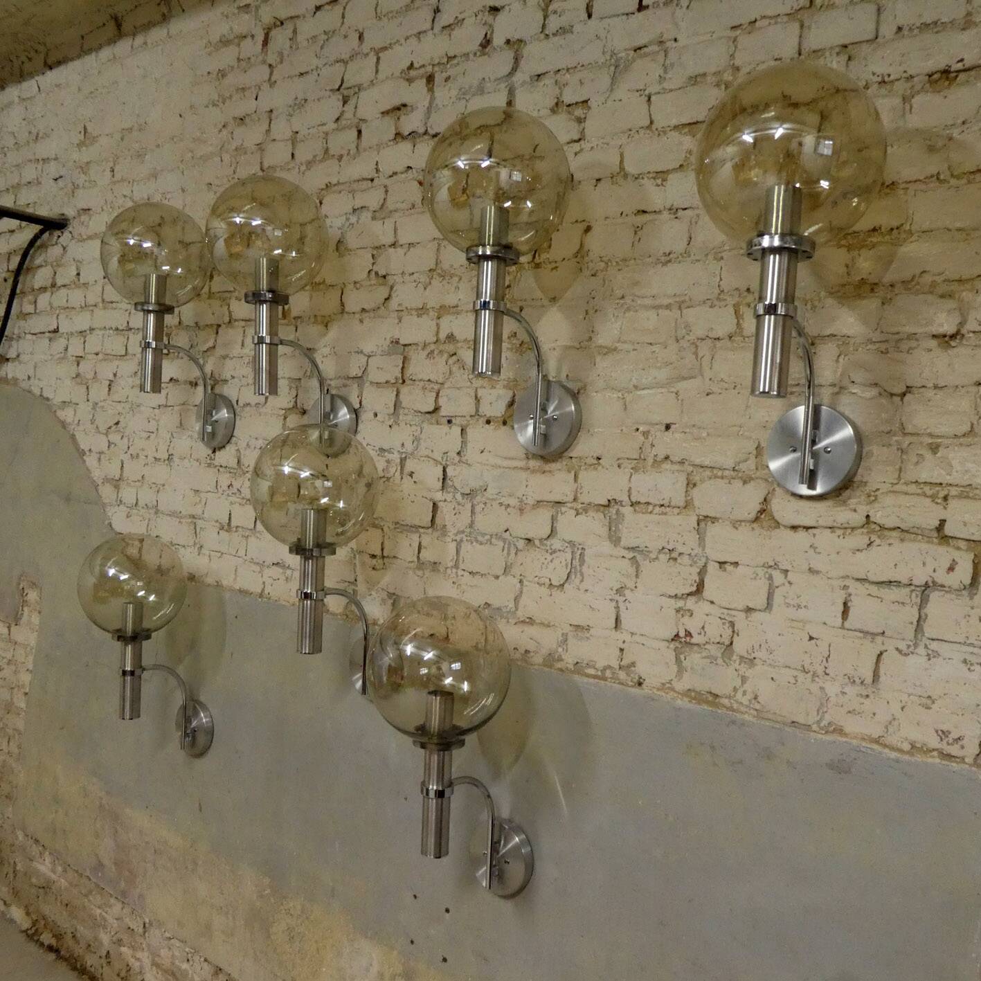 chrome & smoked glass wall light, 1970