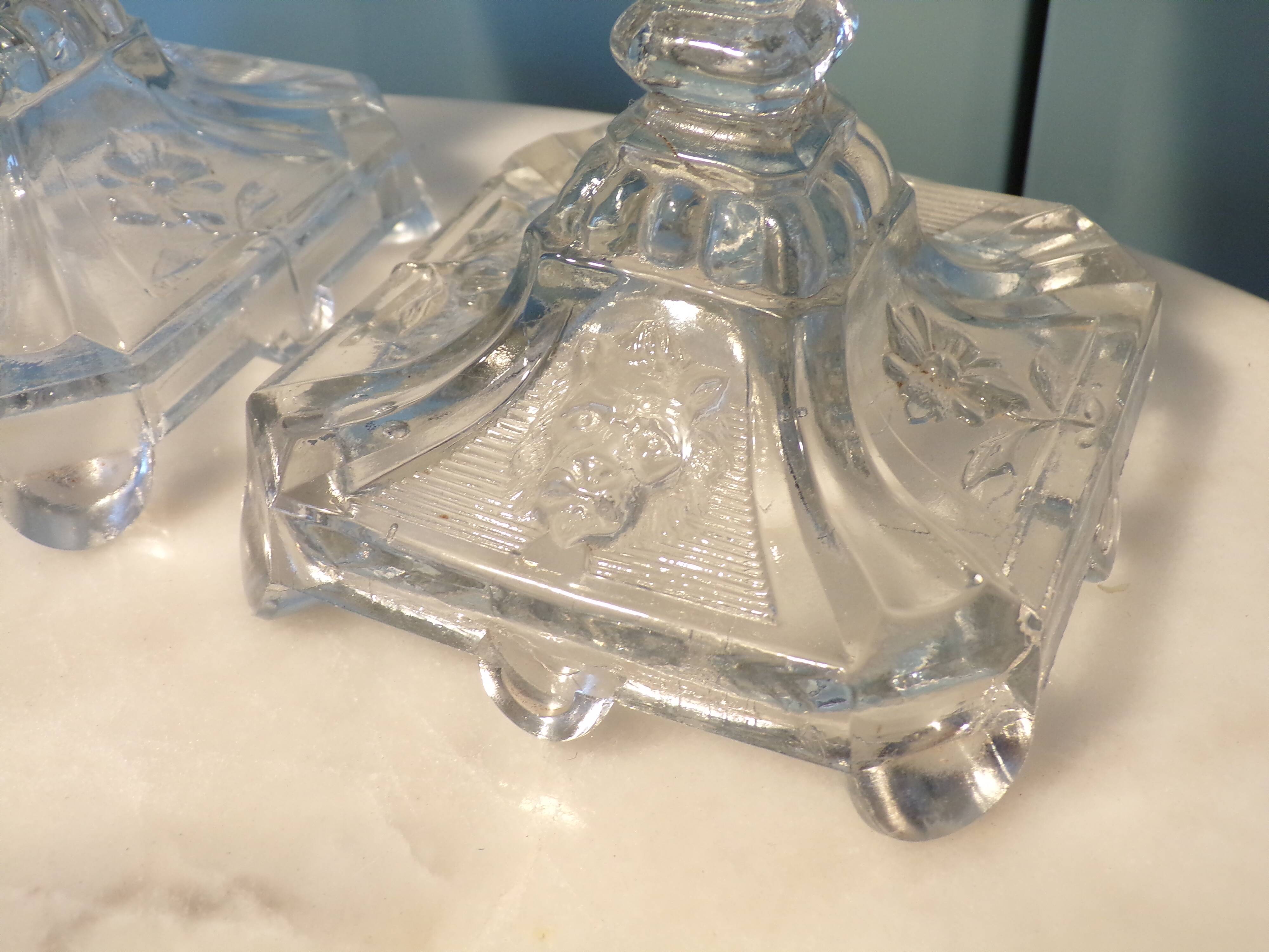 Pair of Vallerysthal glass candlesticks, 1930