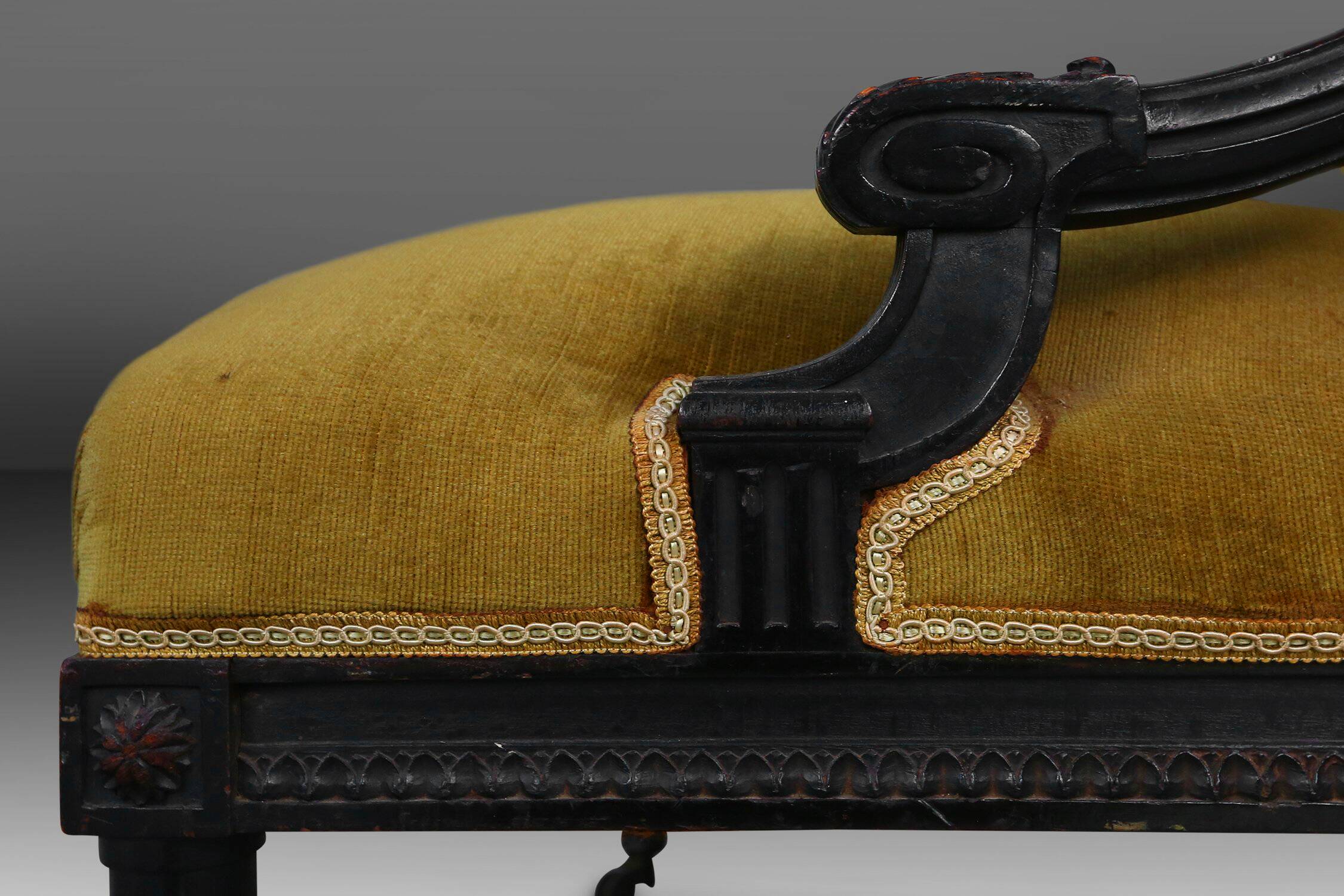 French Empire style  Black Wood and Velvet Armchair, 1850s