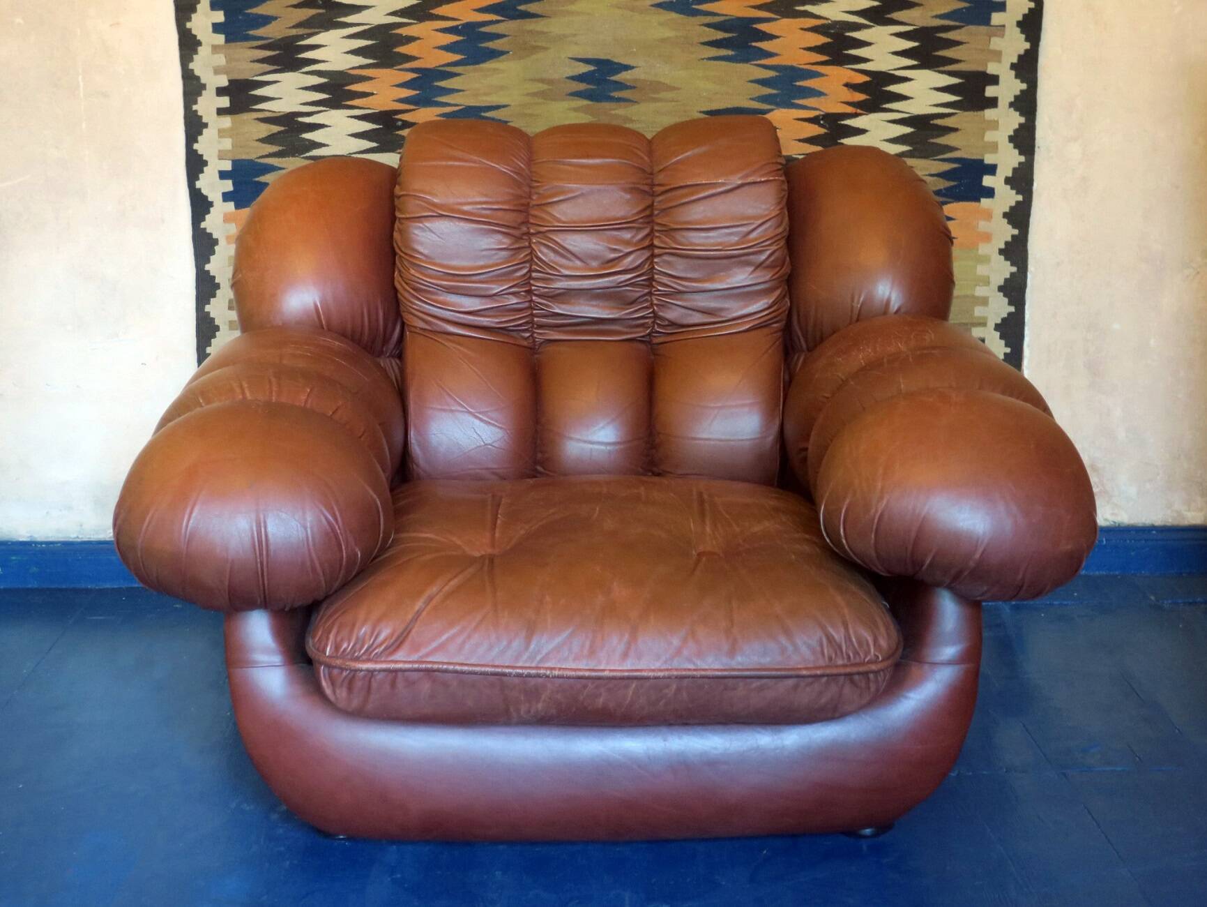 Large Italian leather lounge chair, 1970s