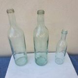 Set of 3 old bottles in mouth-blown glass