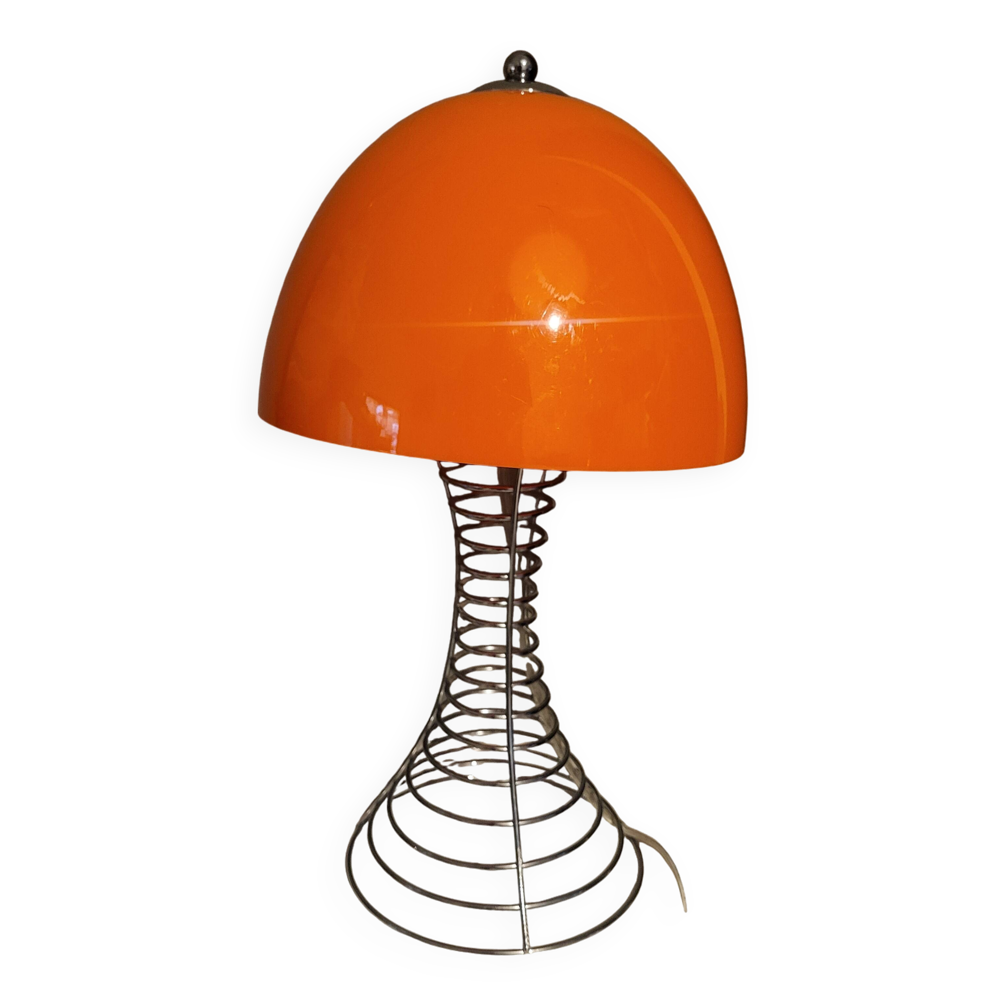 Lampe champignon orange et chrome,style Verner Panton,1970,80