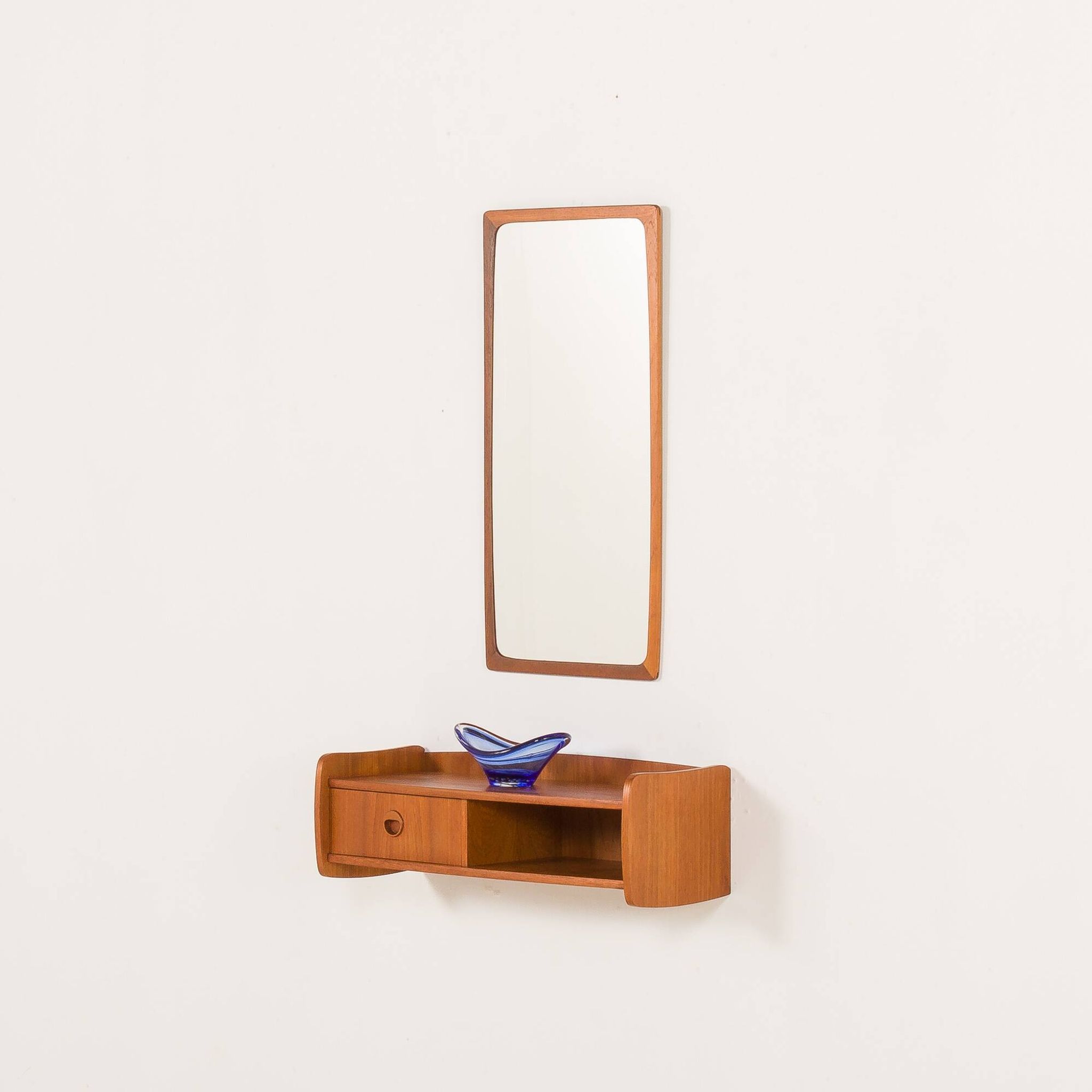 Scandinavian mid century teak mirror with a console, 1960s