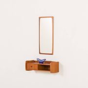 Scandinavian mid century teak mirror with a console, 1960s