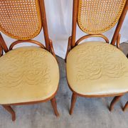 Set of 4 Vintage Bentwood Dining Chairs: Cane Back, Leather Seat, Thonet St