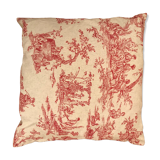 Square cushion red jouy canvas