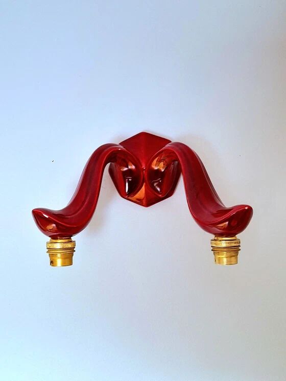Red Art Deco ceramic wall light
