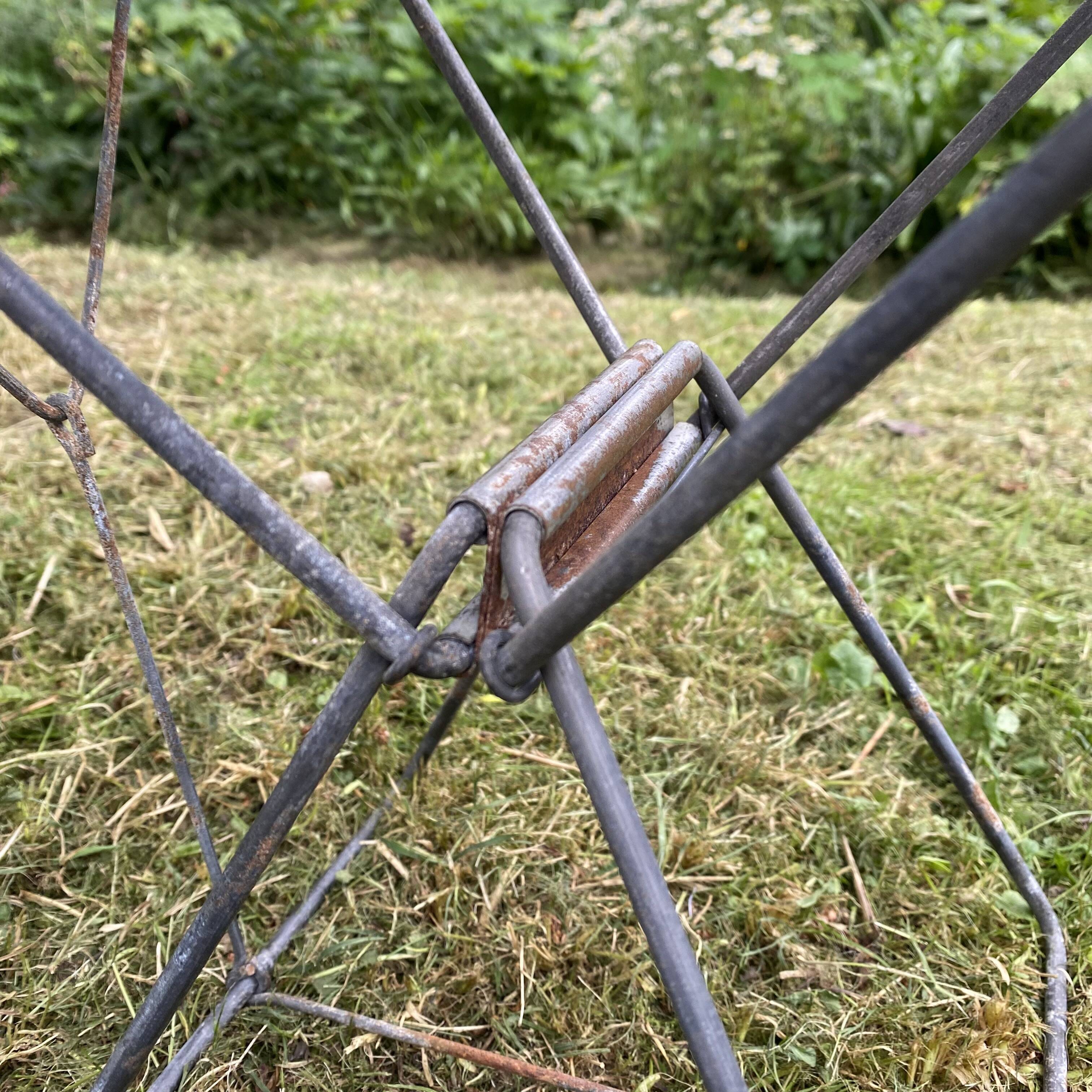 Vintage camping folding stool, striped canvas