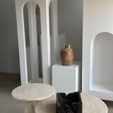 Coffee table, quadripod coffee table in solid monoxyl wood, white color D: 62.5cm