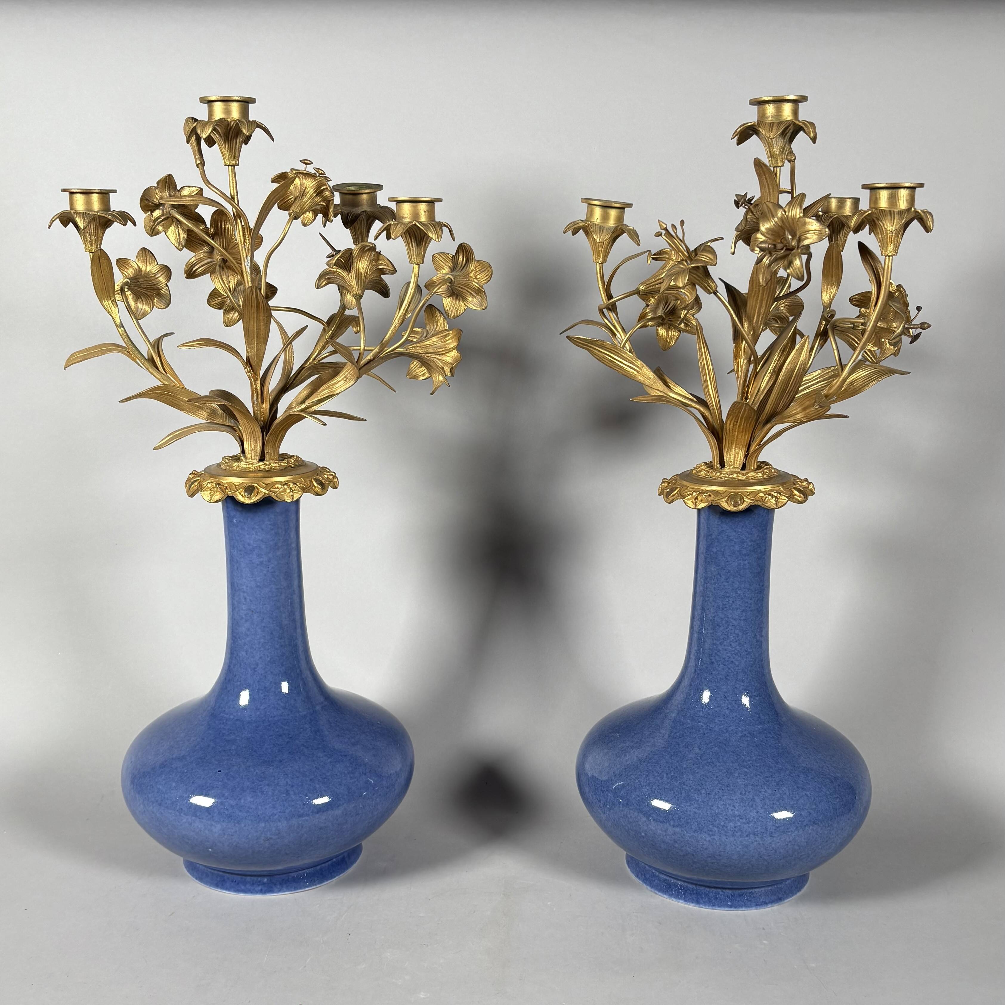 Pair of candelabra with flowers in Louis XV style, Napoleon III period.