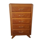 Dresser in natural wood with 5 trays, compass feet, 1960