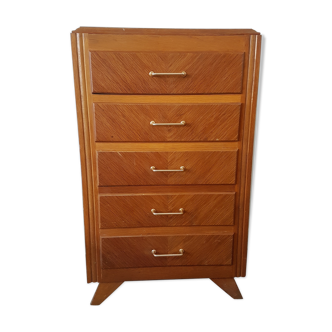 Dresser in natural wood with 5 trays, compass feet, 1960