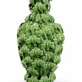 Large green vase from Manises with a leaf design.