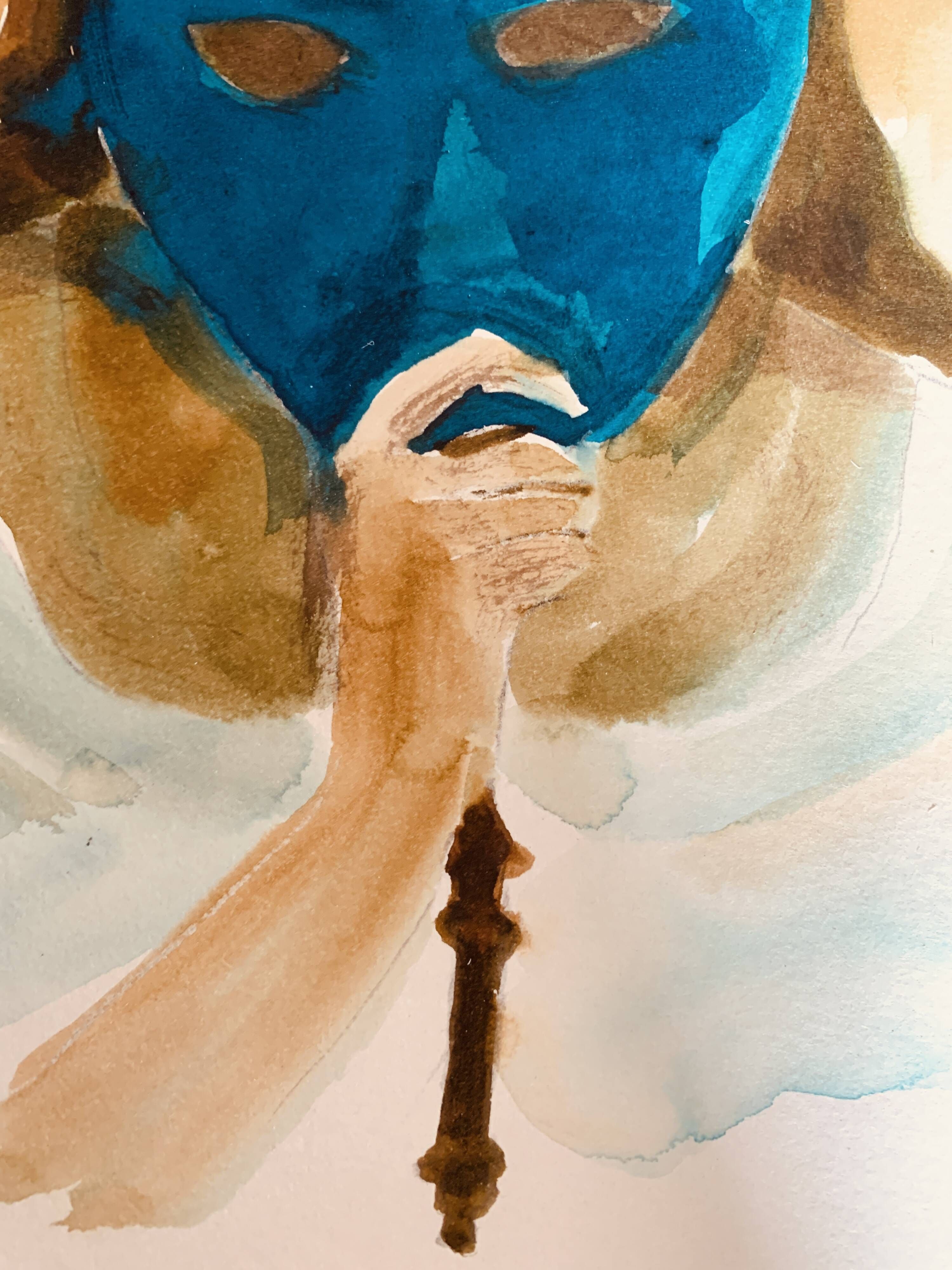 Signed painting of a female portrait at the Carnival of Venice "the blue mask"