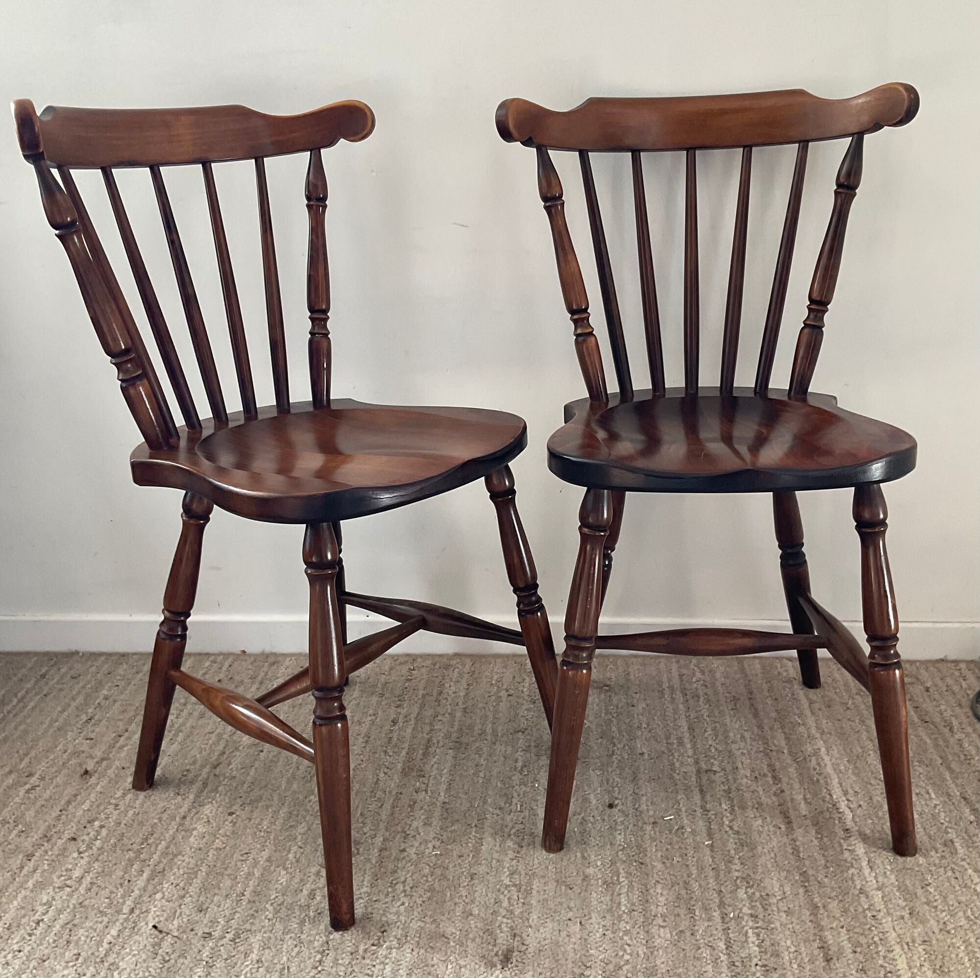 Pair of dutch bistro chairs in solid wood 70s