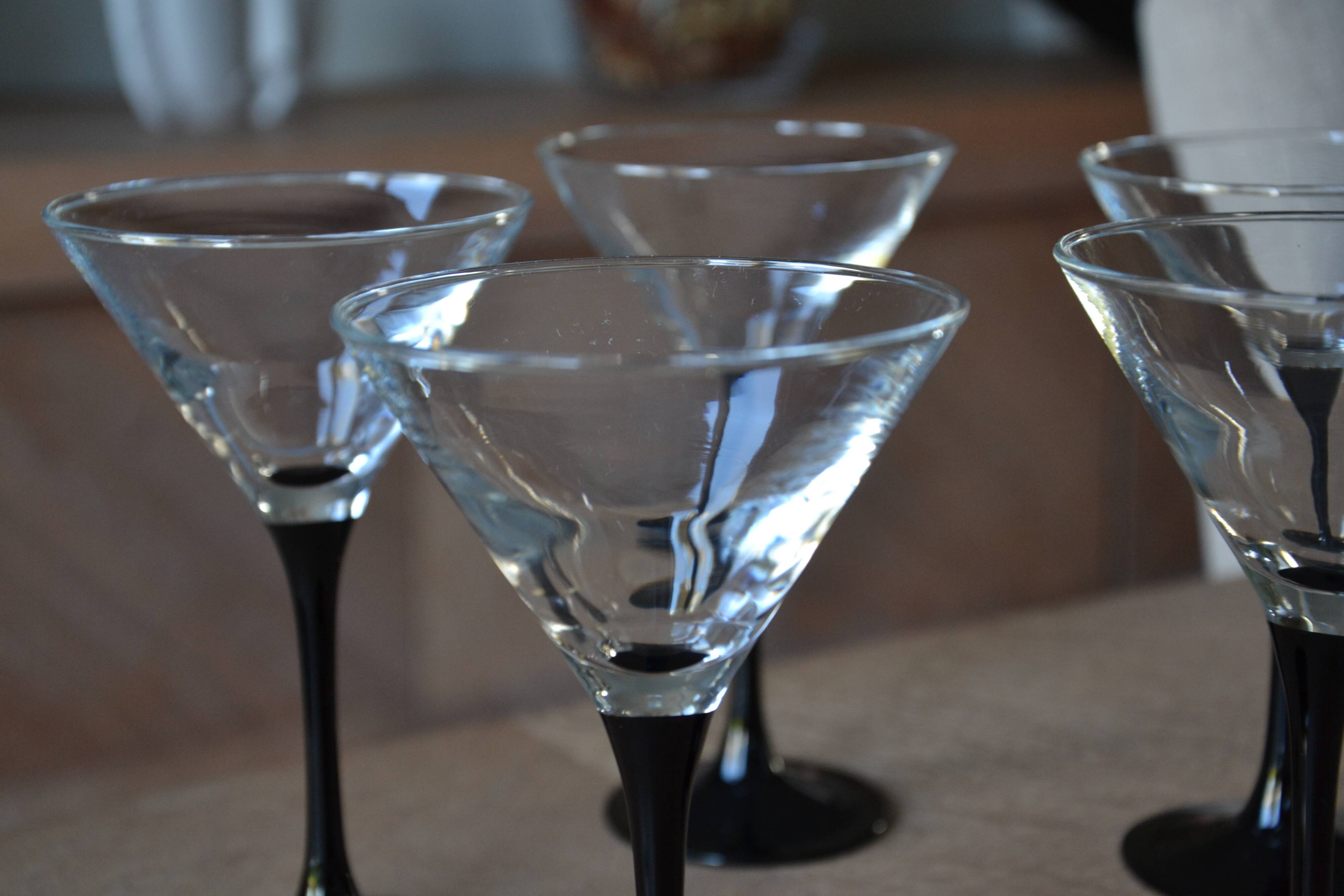 5 Black Stemmed Cocktail Glasses