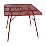 Red metal folding table Malaval type