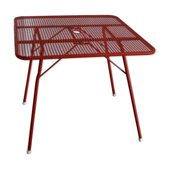 Red metal folding table Malaval type