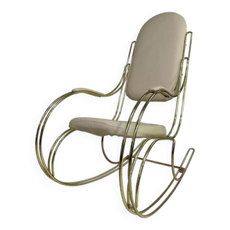 60s rocking chair in brass and ecru faux leather