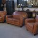 Ensemble 2 fauteuils club en simili cuir camel 1980’s