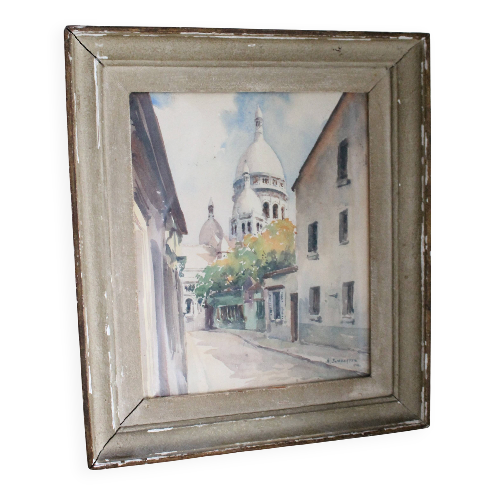 Watercolour "The Sacré-Cœur from Montmartre" by Henri Alexis Schaeffer 1942
