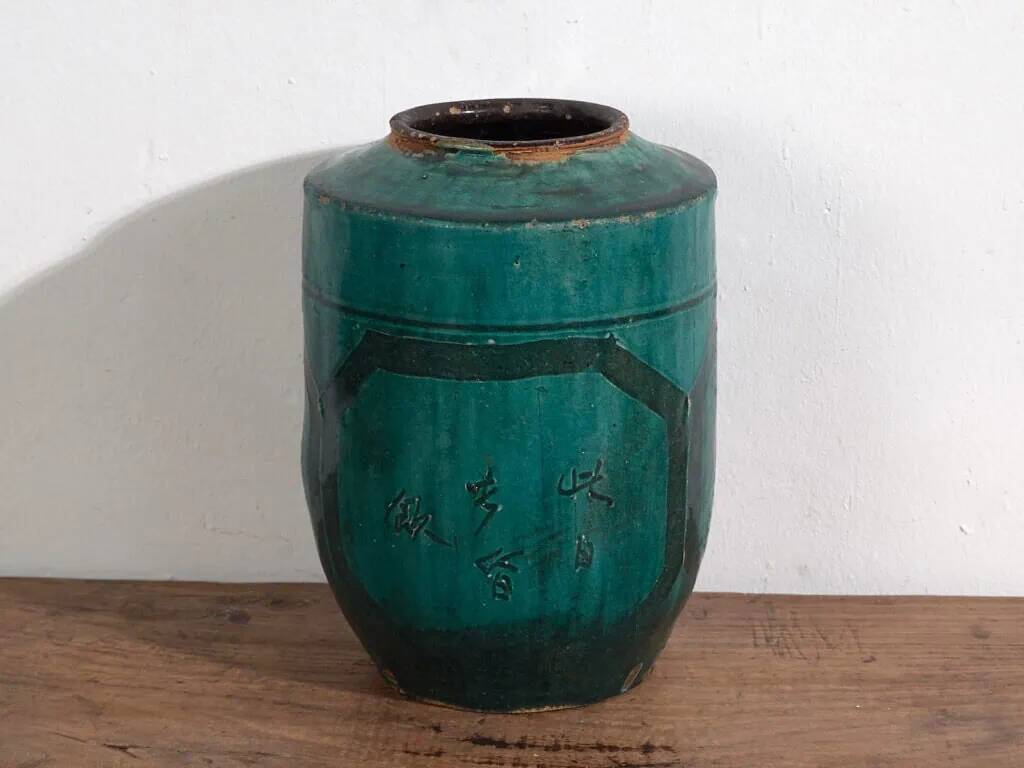 Antique green glazed ceramic vase (circa 1820) #35