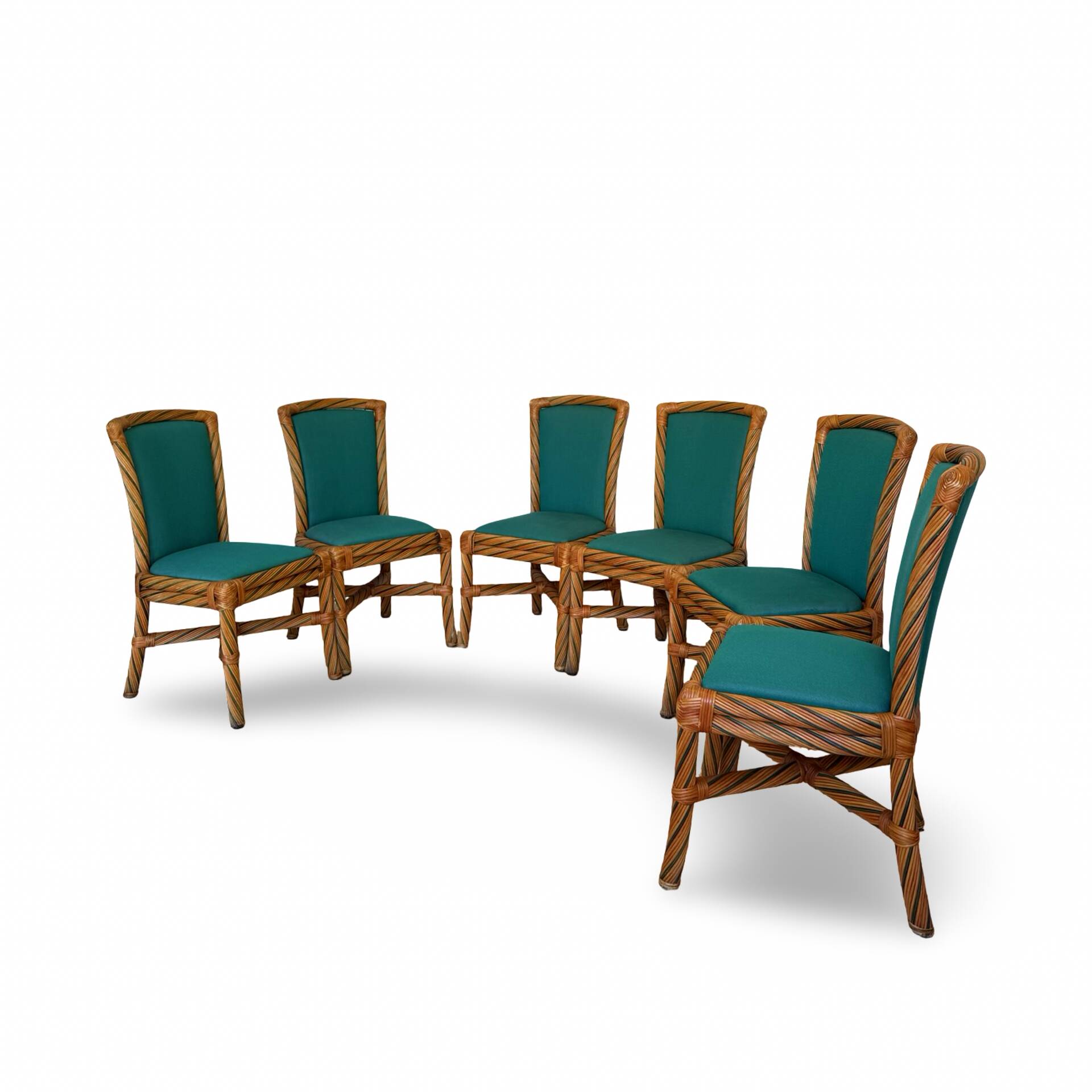 Set of six vintage bamboo and rattan dining chairs