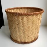 Cache-pot en rotin années 70