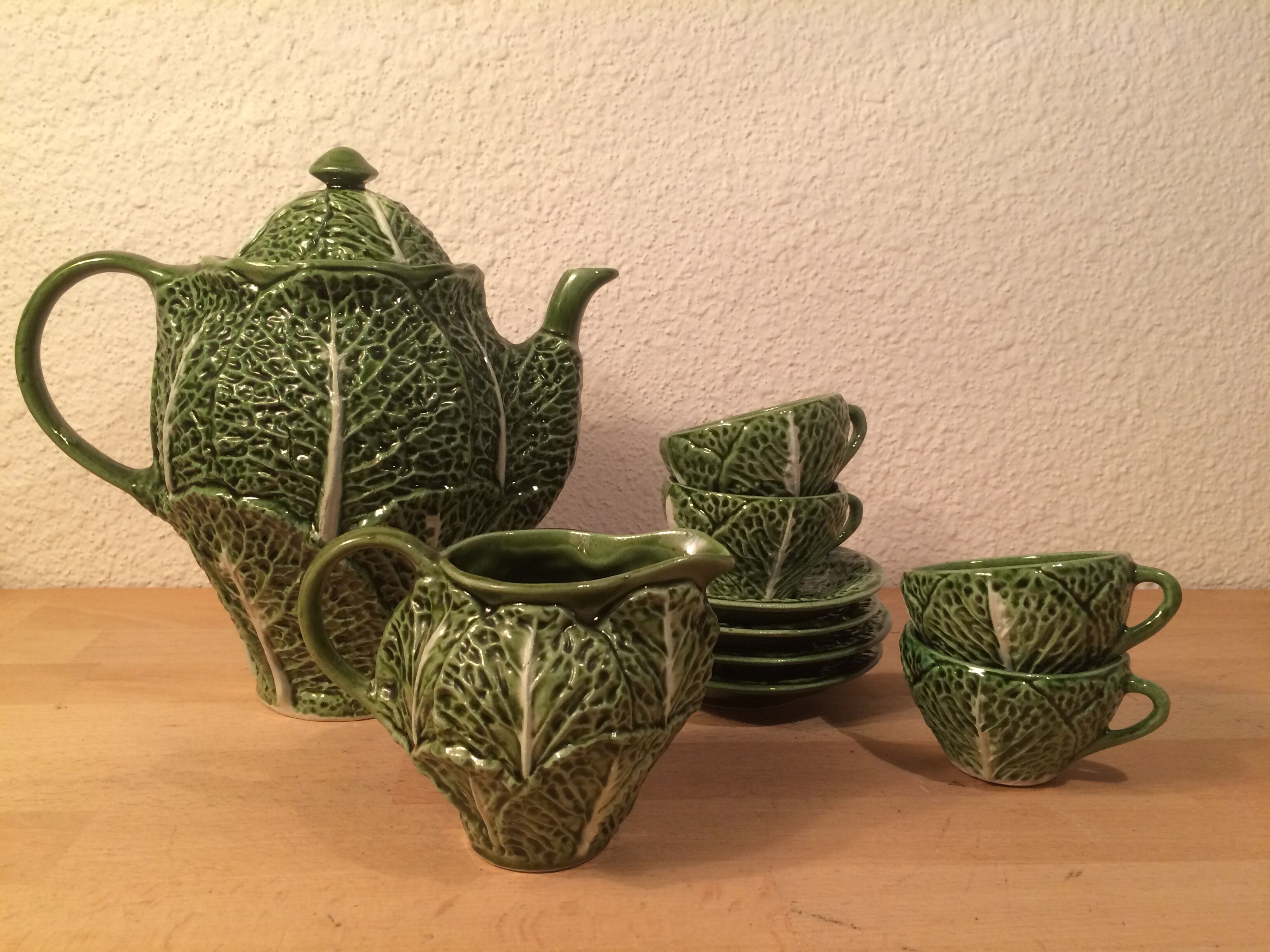 Ceramic cabbage tea set 4 cups teapot milk pot