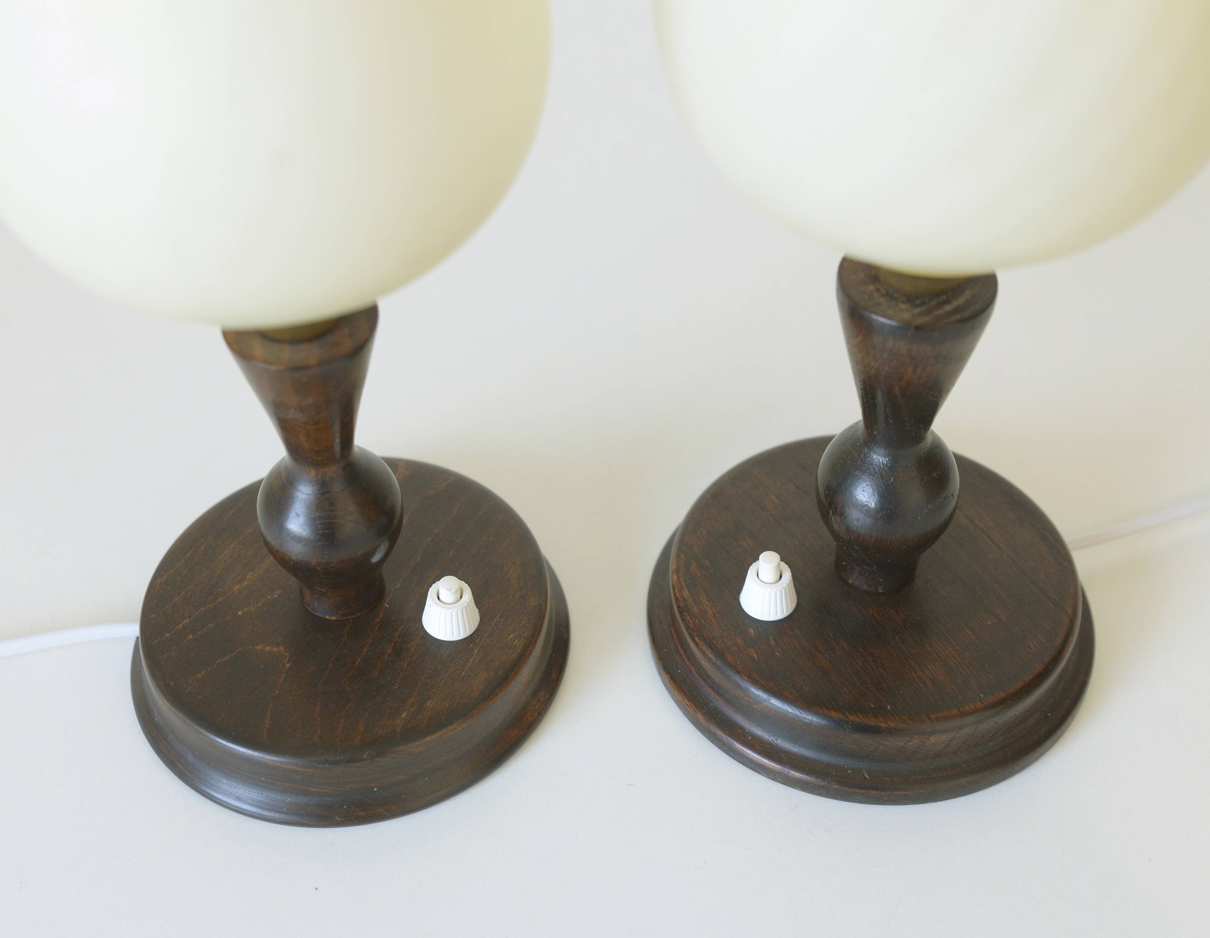 Pair of Vintage Bedside Lamps Wooden Rustic Desk Lights 1960's