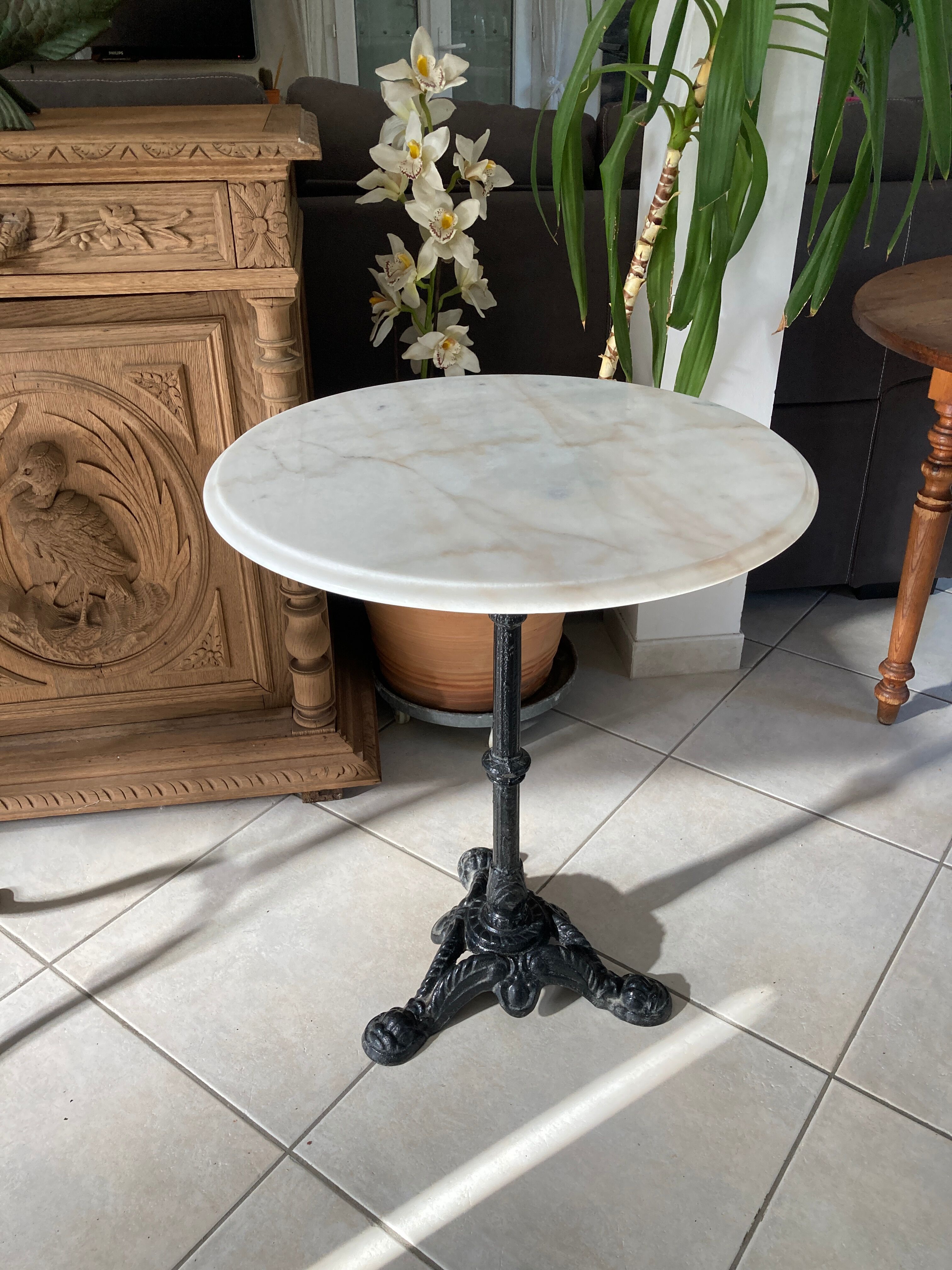Bistro table, marble pedestal table