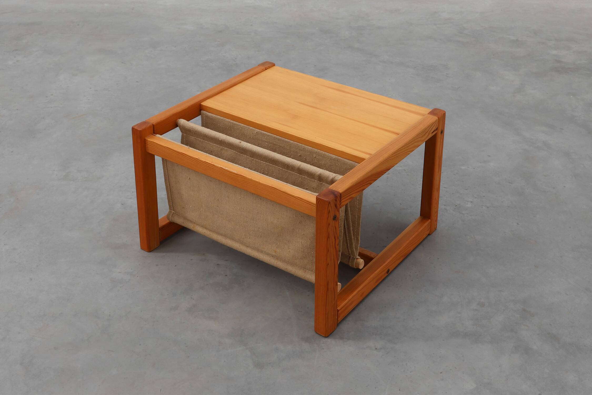 Pine and linen coffee table with magazine rack by Karin Möbring, Sweden
