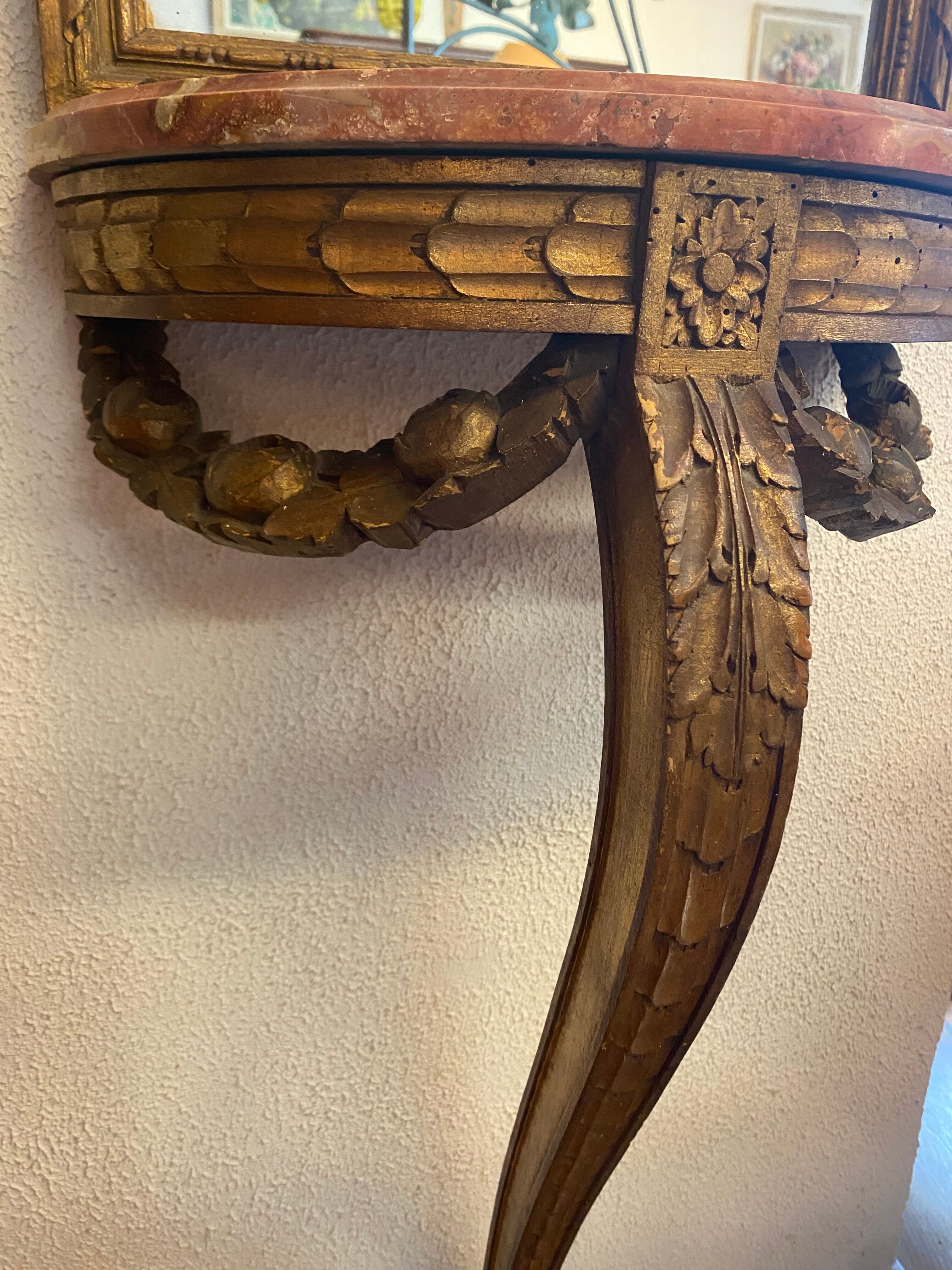 Console and trumeau, Louis XVI style in gilded wood