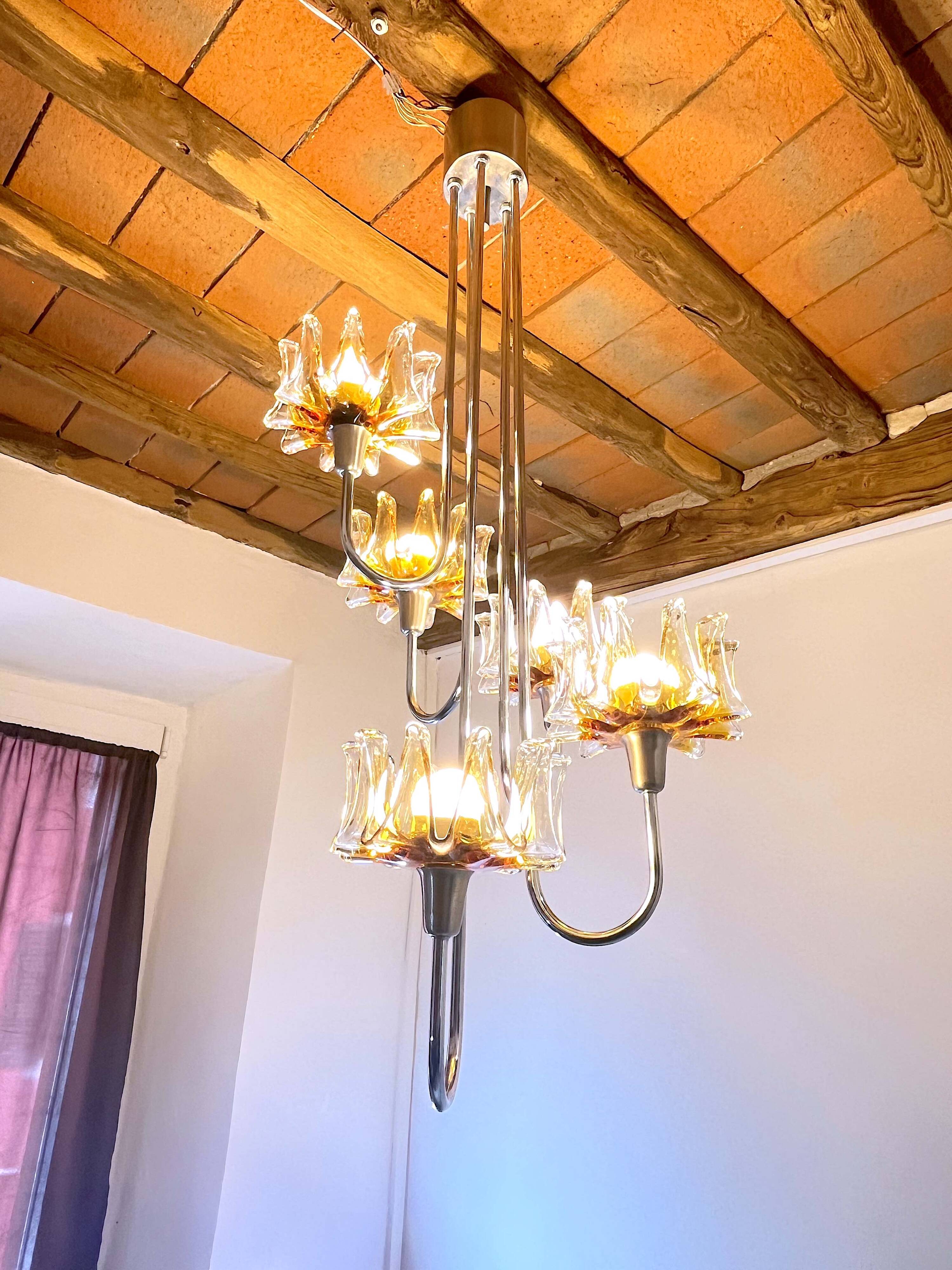 Chrome Murano Glass Chandelier