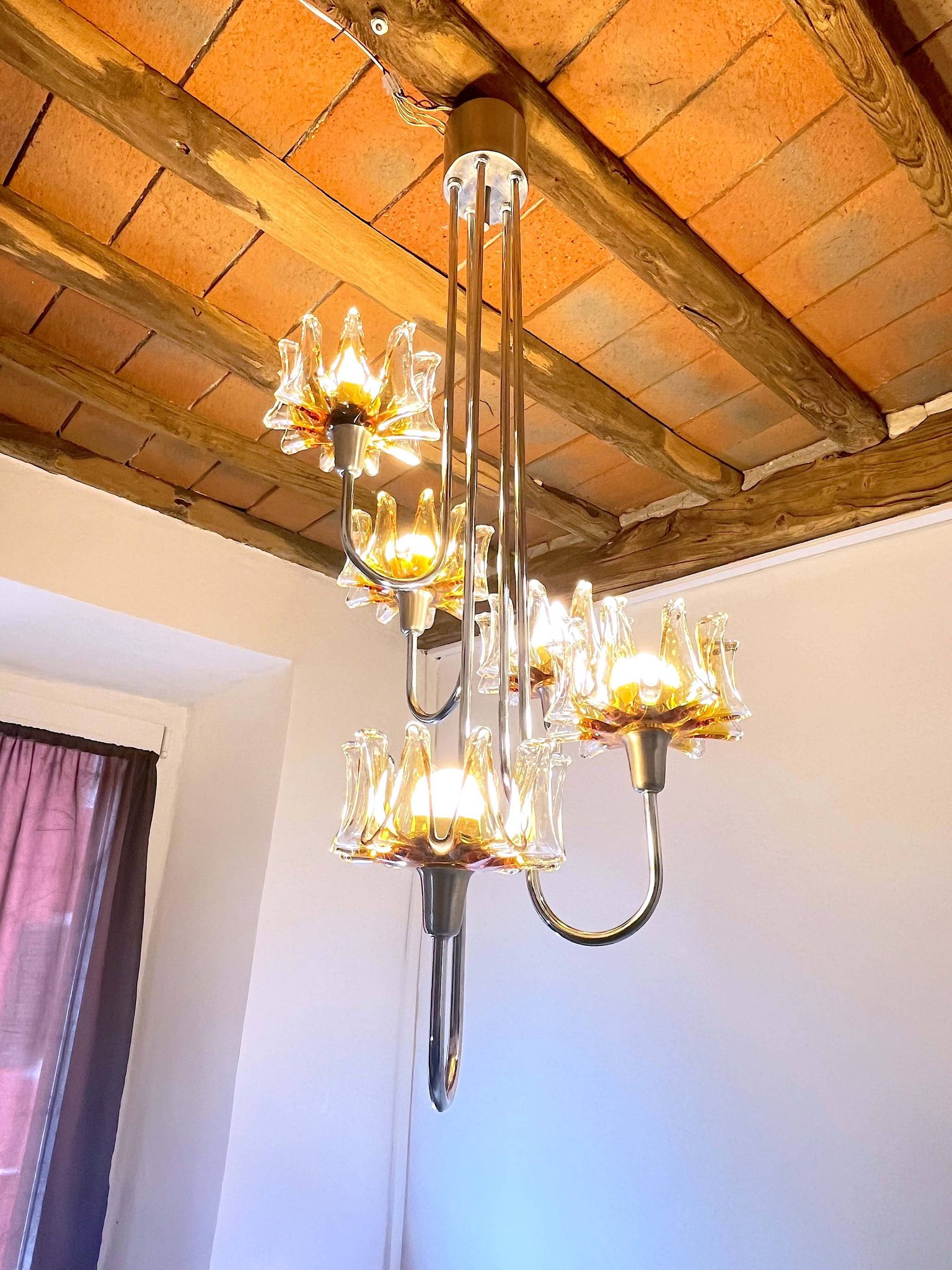 Chrome Murano Glass Chandelier