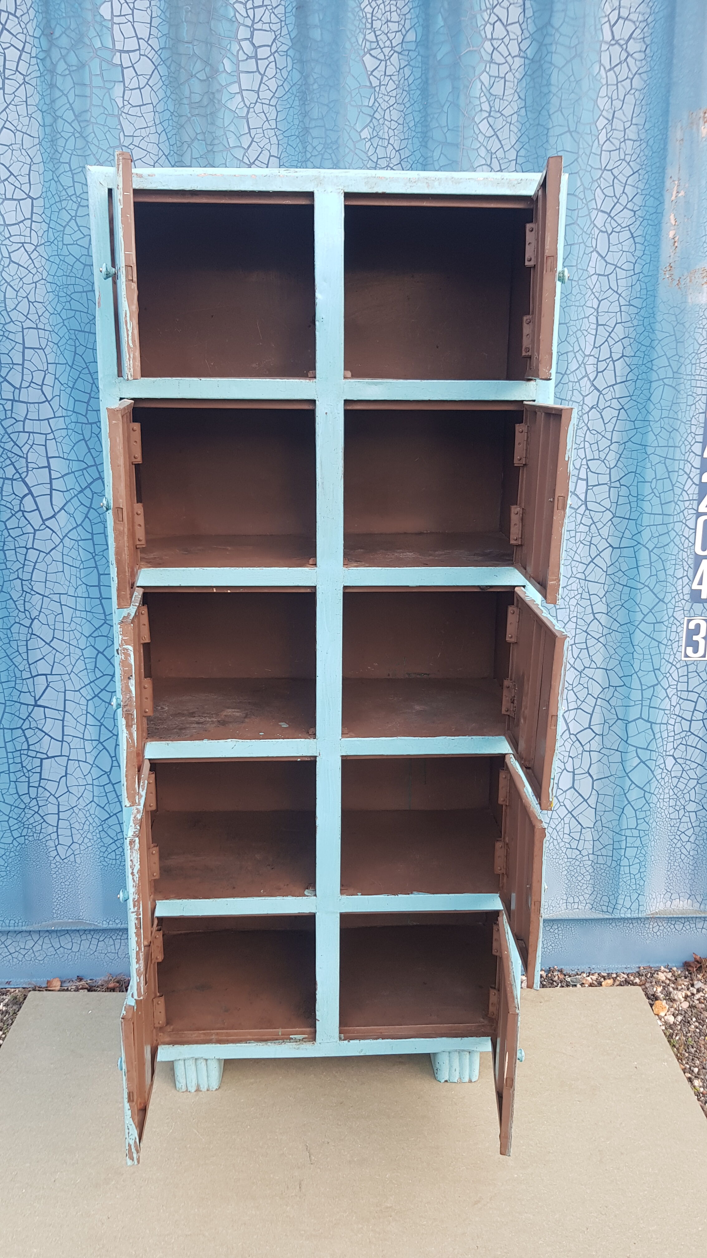 Old metal workshop furniture original turquoise patina