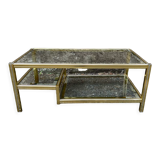 Table basse à 2 niveaux Roche Bobois style Hollywood Regency en laiton et verre années 70