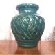 Old vallauris vase green ceramic & vintage gold decor #a798