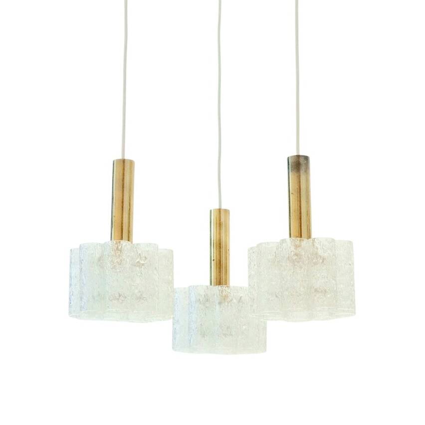 Mid-Century Modern Murano Ice Glass Triple Pendant Light from Doria, 1960s