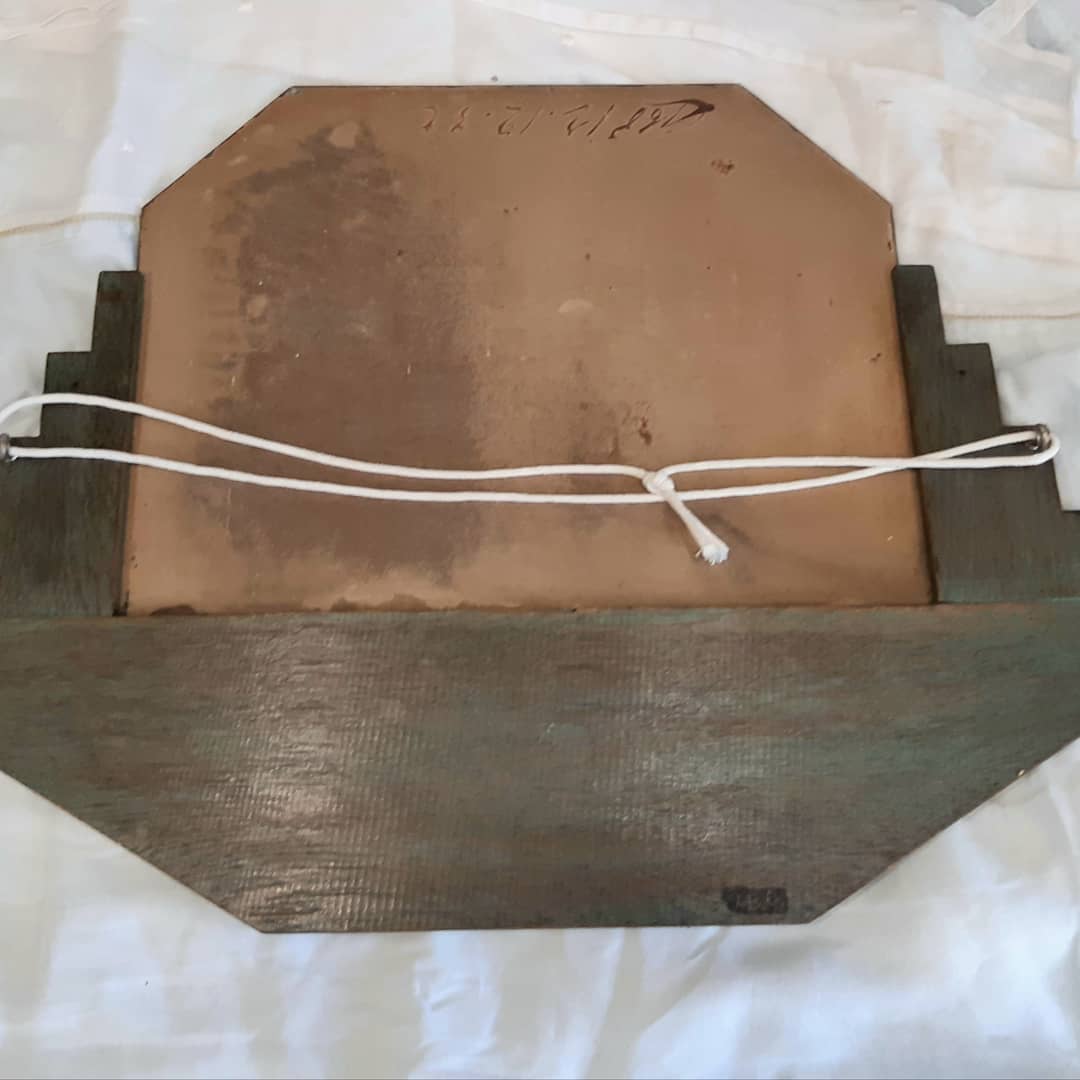 Mirror, art deco, wood, khaki patina, bevelled mirror