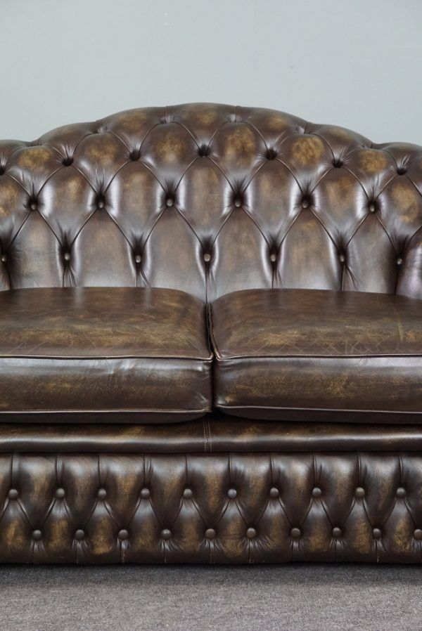 Chesterfield sofa in cowhide leather 2 places