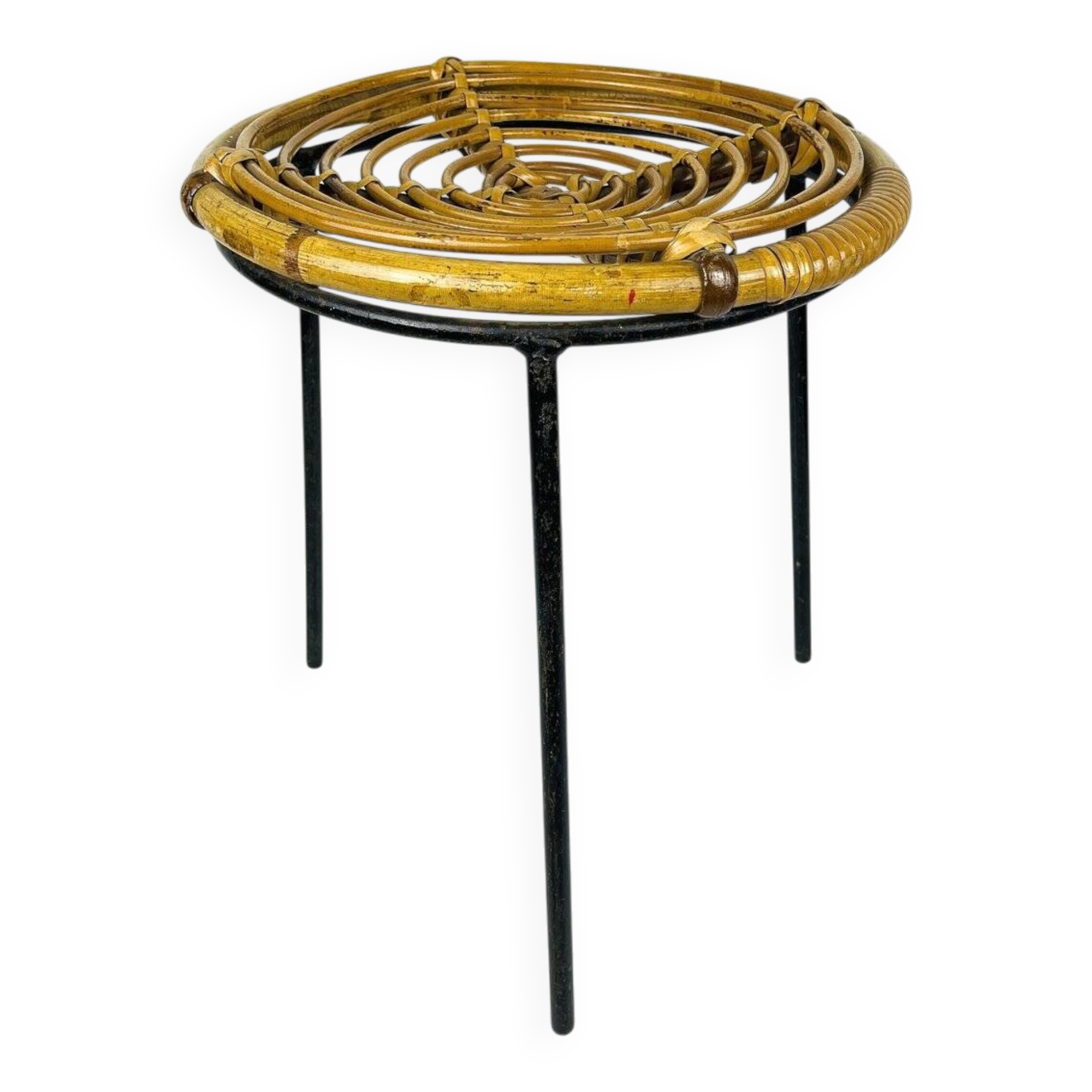 Vintage bamboo and metal stool, Italy, 1950s