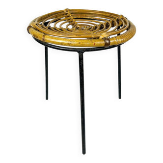 Vintage bamboo and metal stool, Italy, 1950s