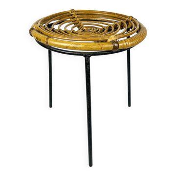 Vintage bamboo and metal stool, Italy, 1950s